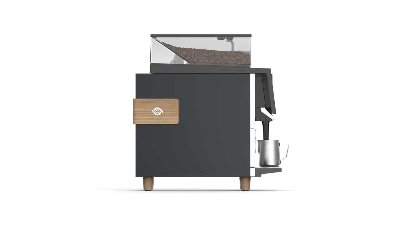 side view of Black&White4 Competizione Thermoplan espresso machine for Commercial Cafes + Restaurants