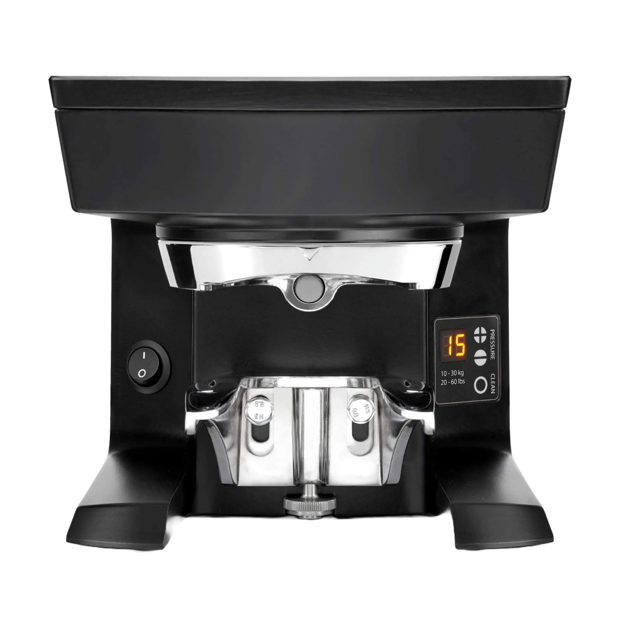 Black PUQ Press M2 integrated tamper for Mythos & Mythos 2 espresso grinders by Victoria Arduino & Nuova Simonelli
