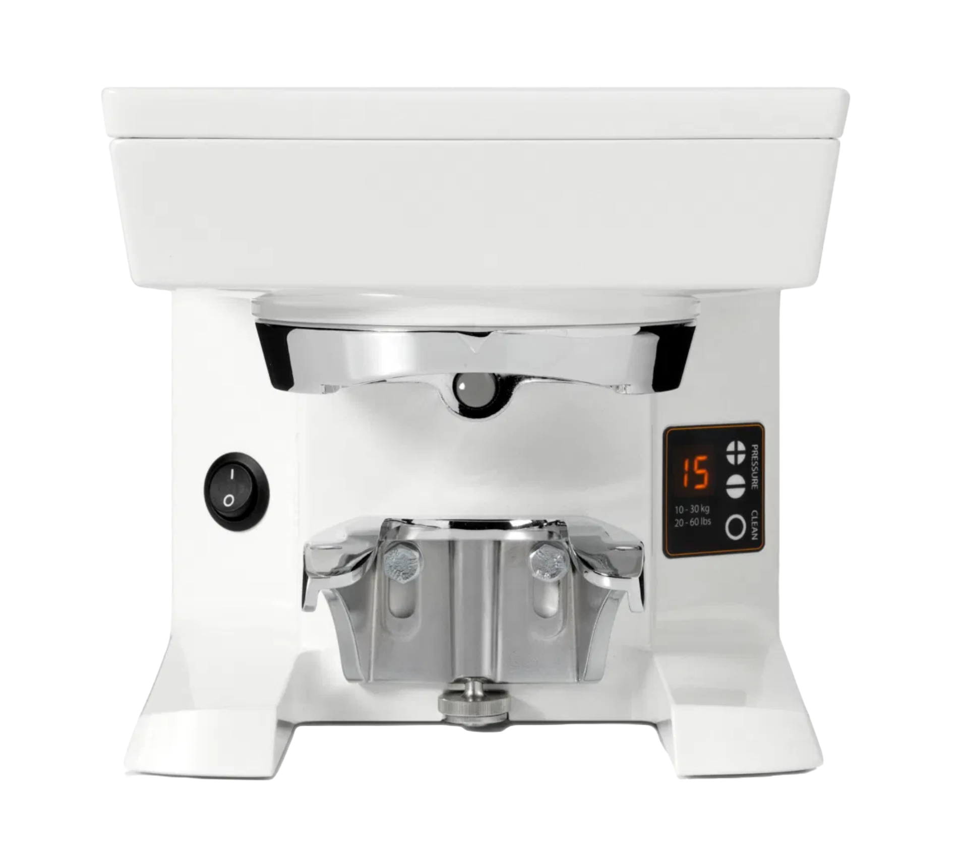 White PUQ Press M2 integrated tamper for Mythos & Mythos 2 espresso grinders by Victoria Arduino & Nuova Simonelli