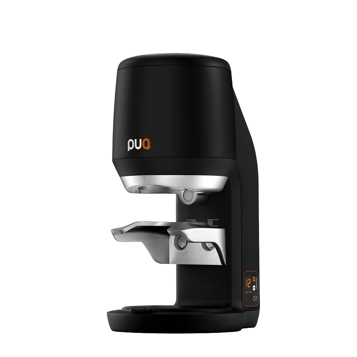 Small black PUQpress Mini compact automatic espresso machine tamper