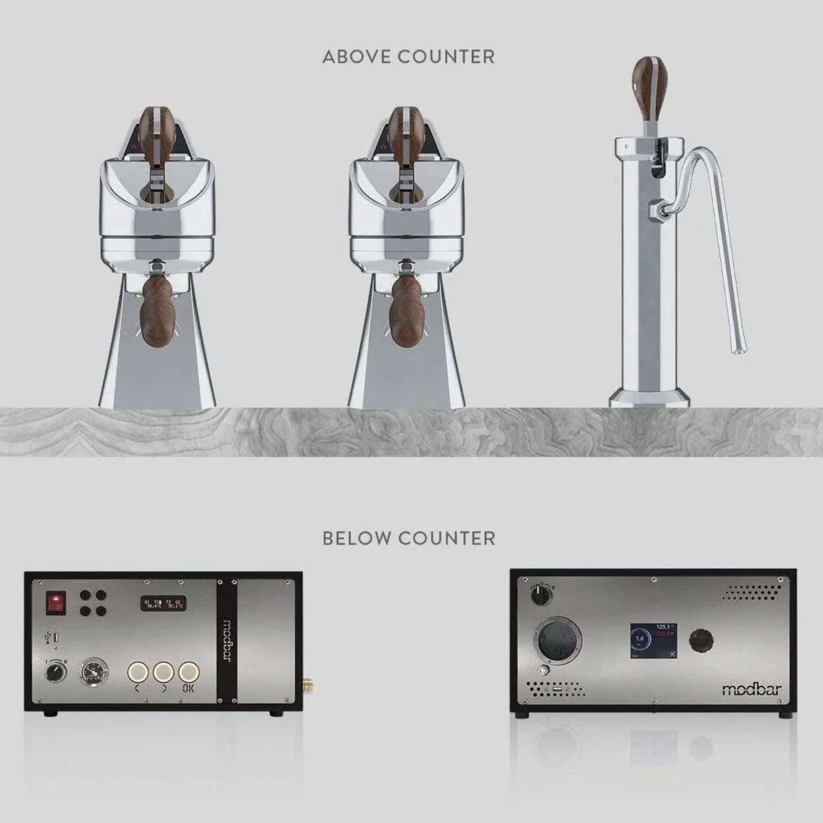 Above & Below Counter View of Modbar Espresso AV Under Counter Espresso Machine for Cafes & Restaurants