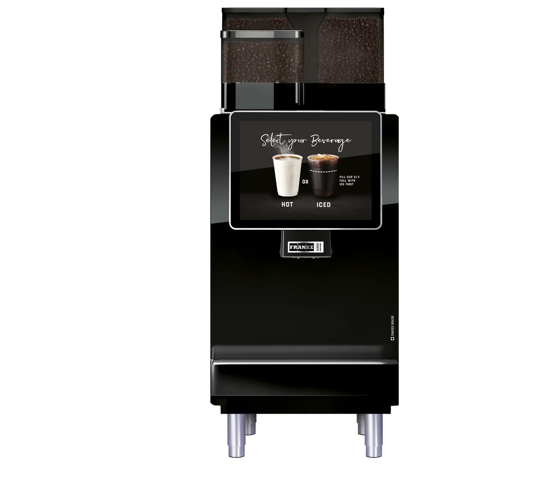 Black Franke A800 Fresh Brew superautomatic coffee machine for hotels, cafés, convenience stores, offices.