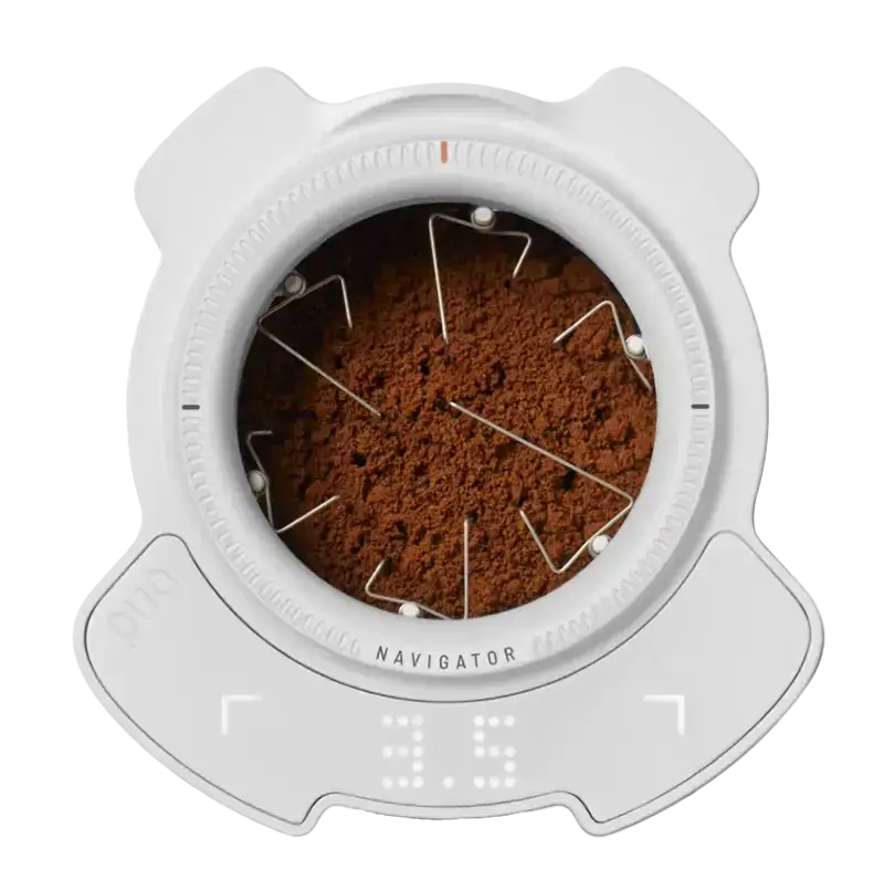 closeup display of puqpress prep navigator pre-tamping coffee distribution tool - buy coffee shop equipment from better brands co