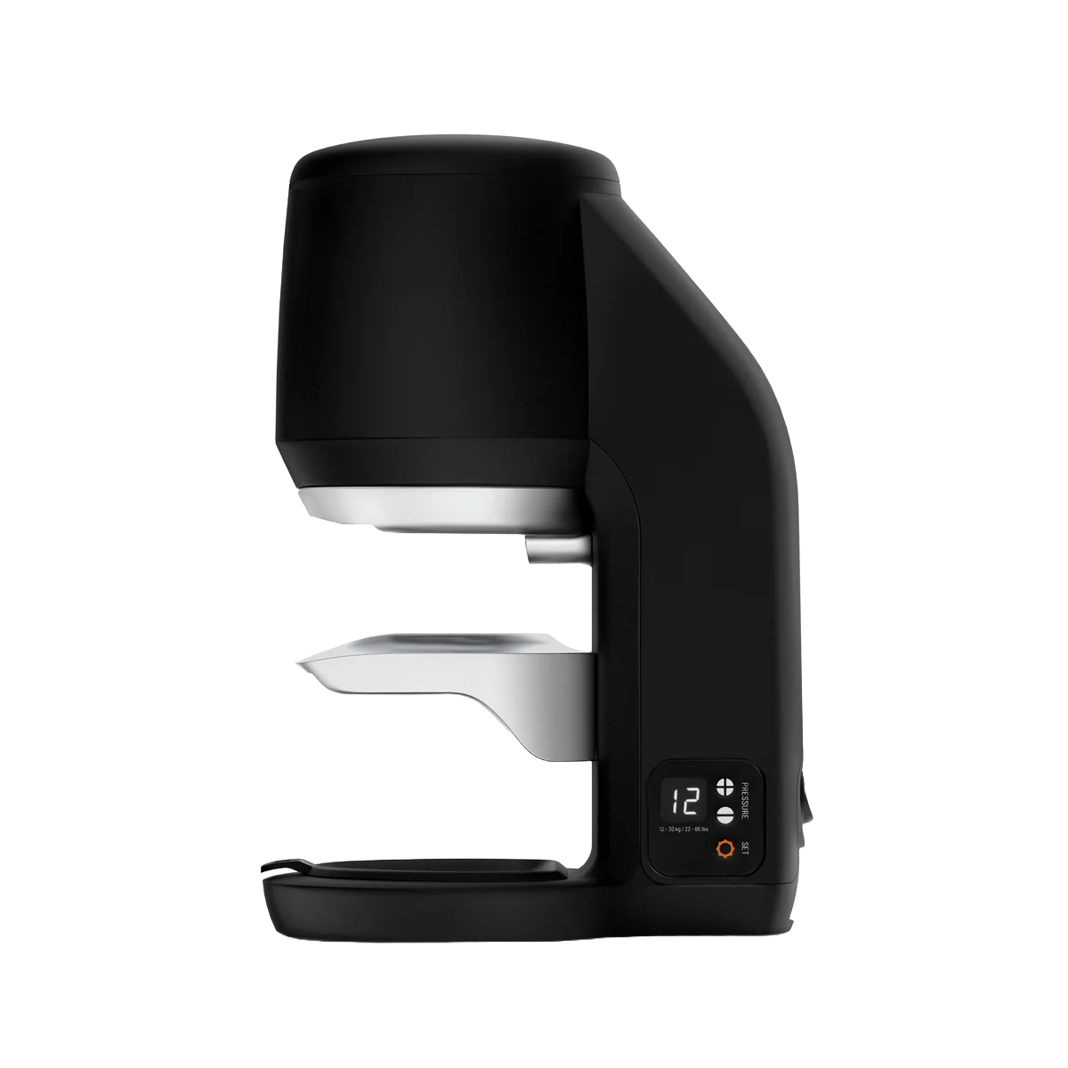 Small black PUQpress Mini compact automatic espresso machine tamper 